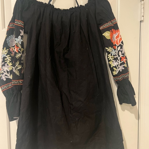 Free People Black Embroidered Floral Peasant Dress - Picture 3 of 3